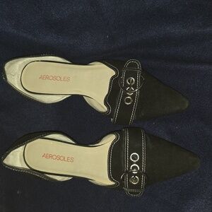 Aerosoles Black Kitten Heel With Silver Buckle Women's 7.5 M